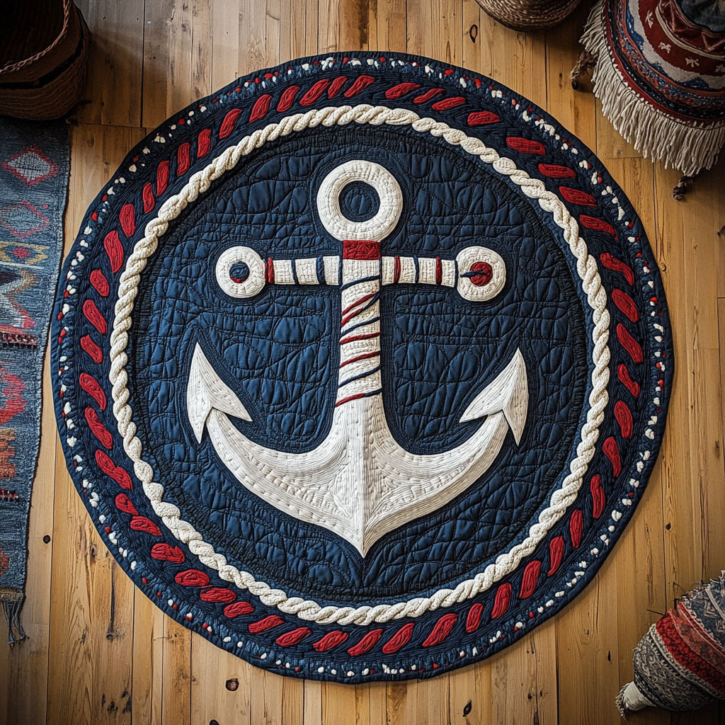 Striped Anchor WY1106049CL Quilted Round Mat