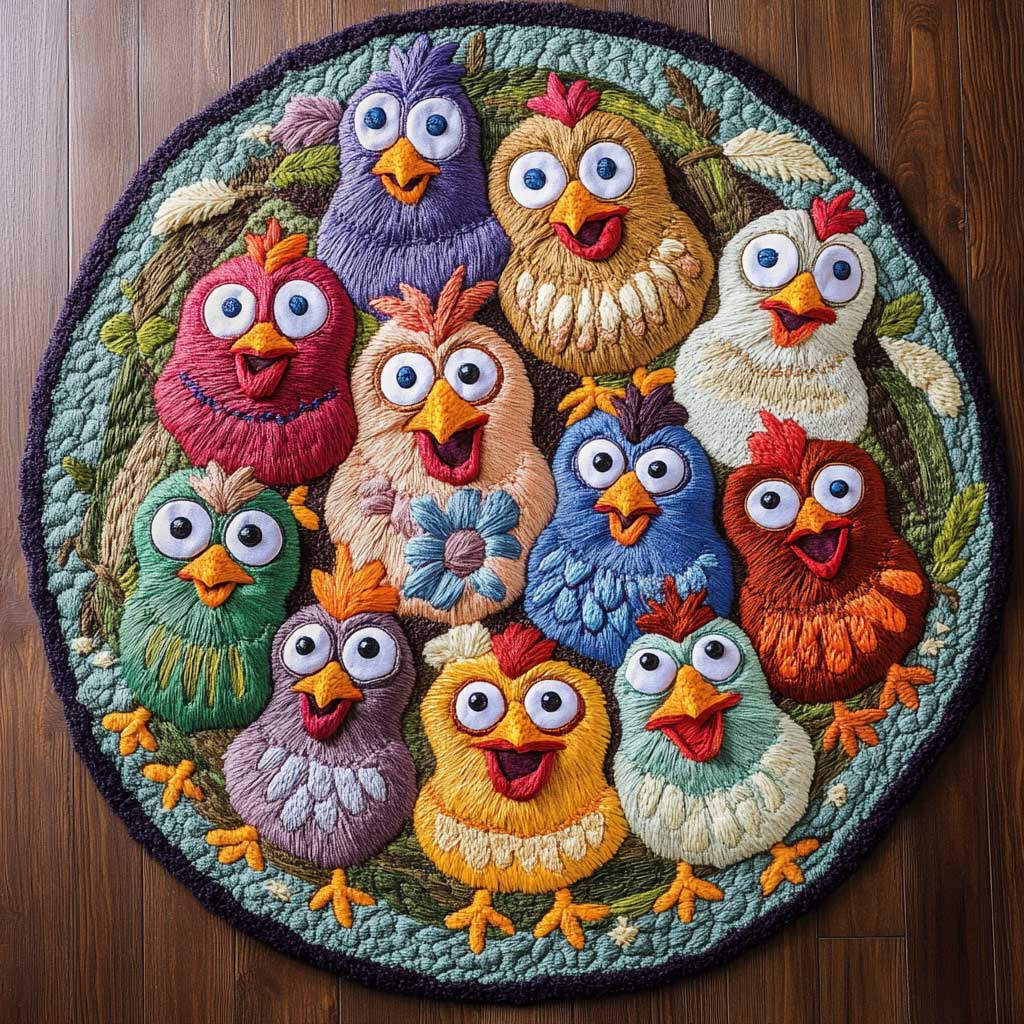 Colorful Chicken WN2904003CL Quilted Round Mat