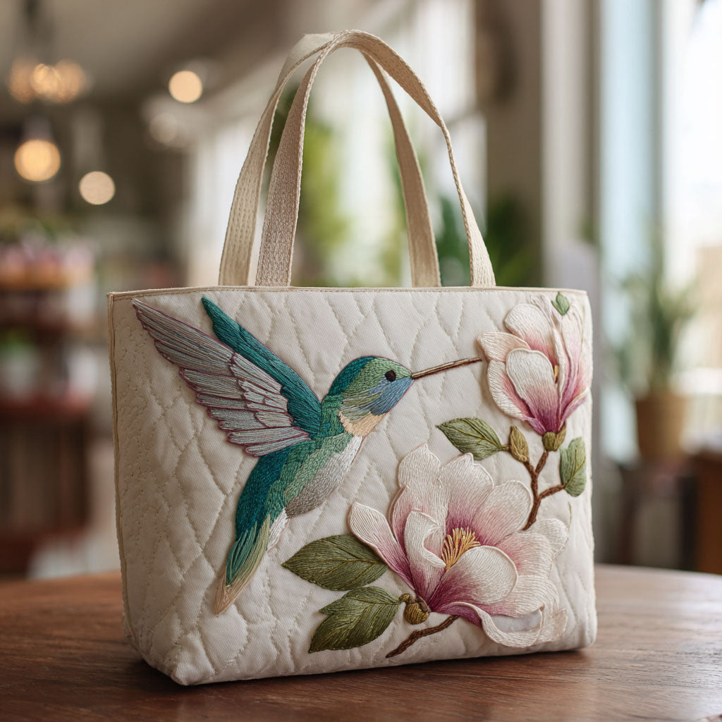 Hummingbird Blossom CW2509012CL Quilted Tote Bag