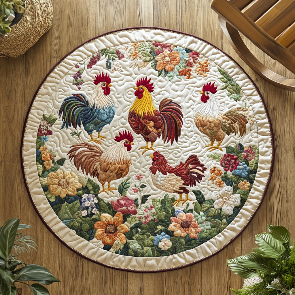 Love Chickens XR1403009CL Quilted Round Mat