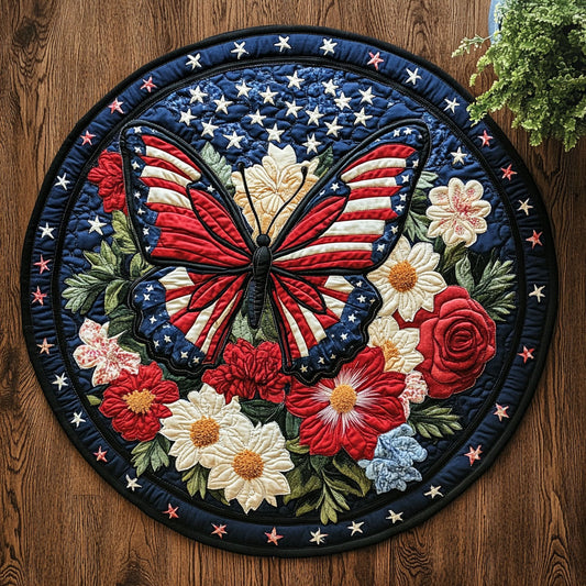 Patriotic Butterfly CM2105022CL Quilted Round Mat