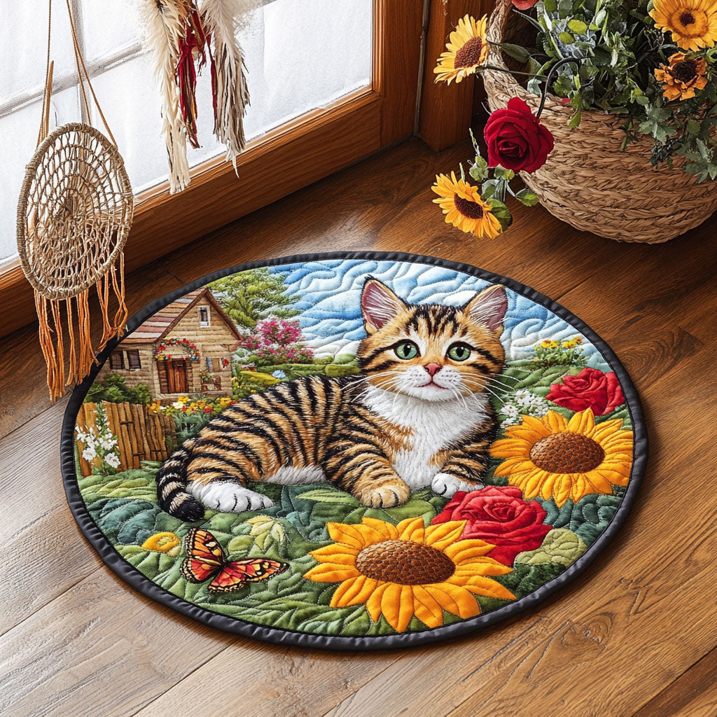 Sunflowers and Purrs WJ0805046CL Quilted Round Mat