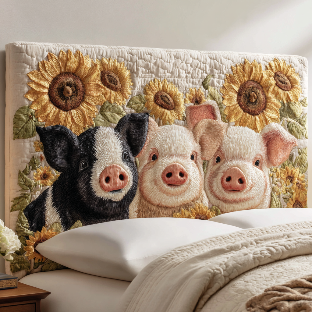 Sunflower Piglets XR1812003CL Quilted Headboard Slipcover