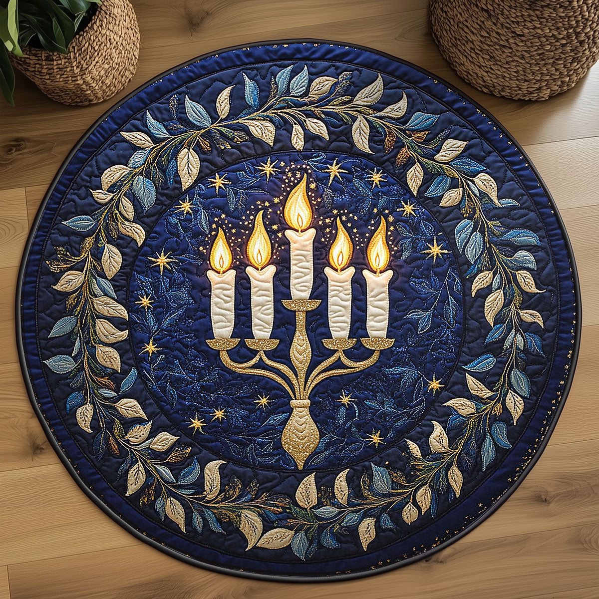 Hanukkah Light Mosaic WN1407023CL Quilted Round Mat