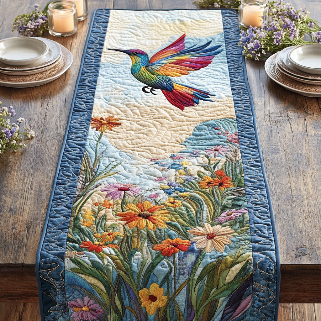 Hummingbird Garden CW0906033CL Quilted Table Runner