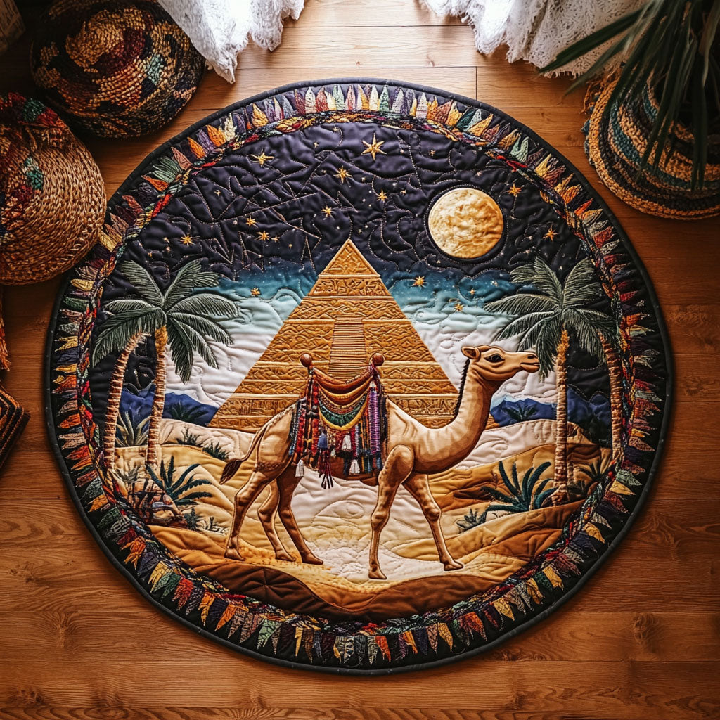 Camel In Night Desert WY1906035CL Quilted Round Mat