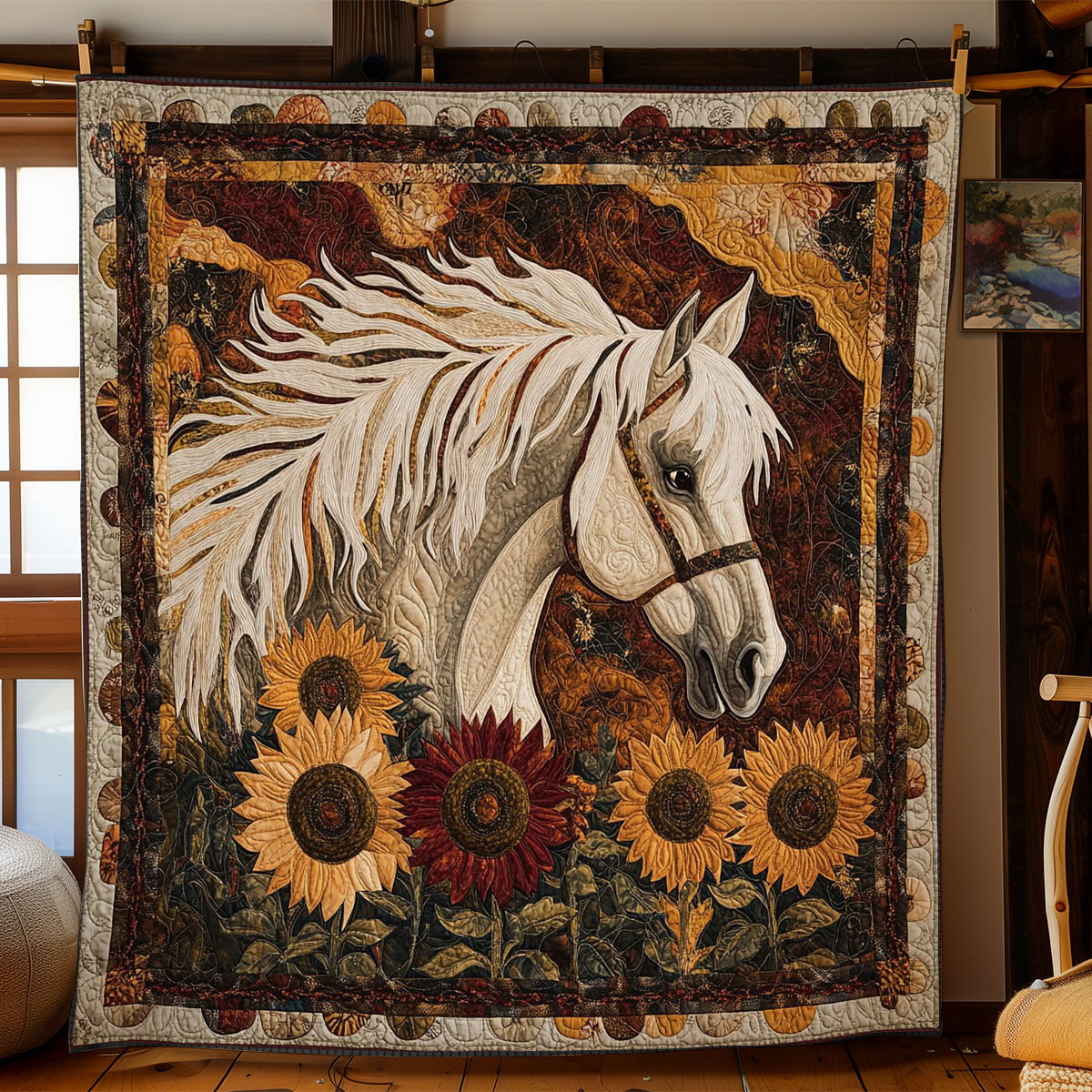 Sunflower White Horse WY0801061CL Quilt