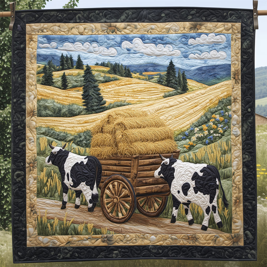 Two Cows Pulling A Hay Cart LT1909019CL Quilt