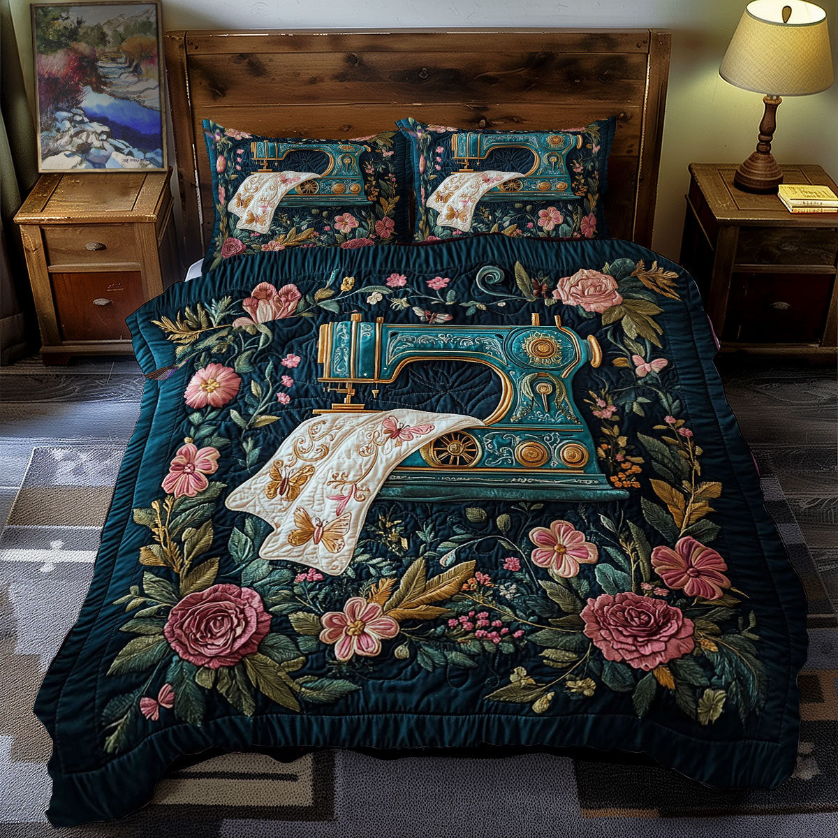 Teal Sewing Machine WY2412062CL Duvet Cover Set
