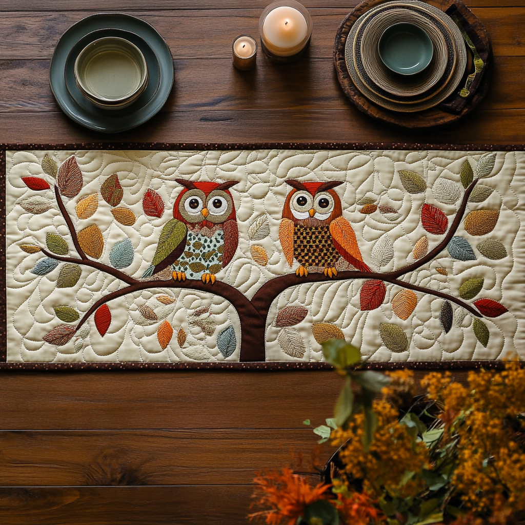 Owl Couples XR2504001CL Quilted Table Runner