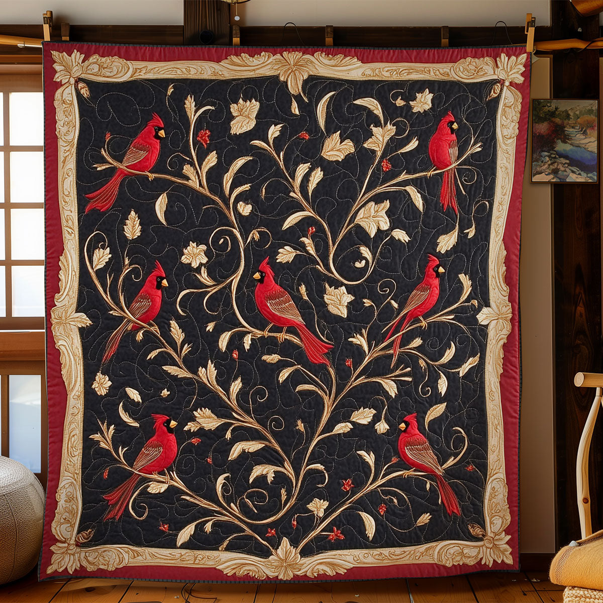 Gold Tree And Cardinal WY1902073CL Quilt