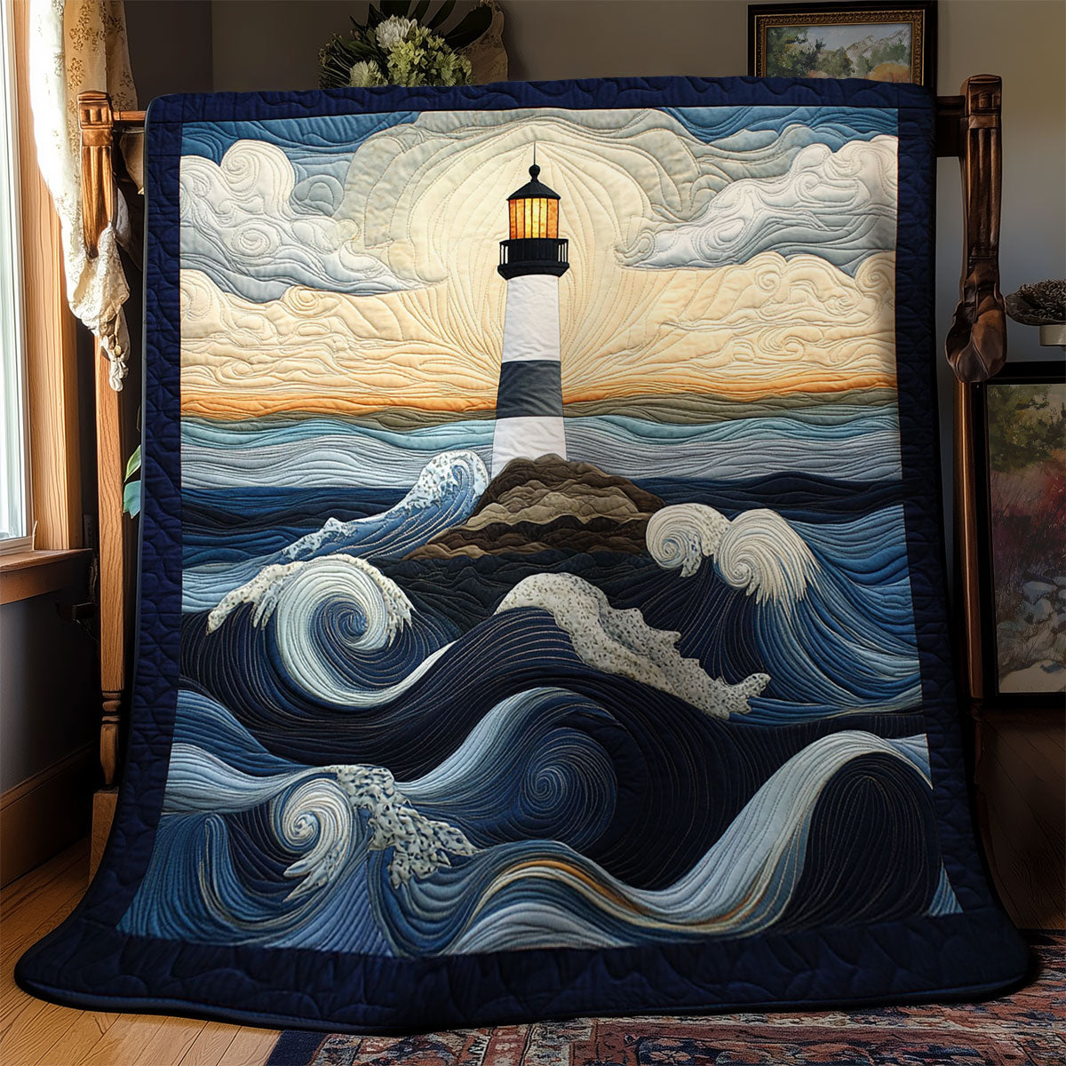 Lighthouse In Wave WY1903005CL Quilt