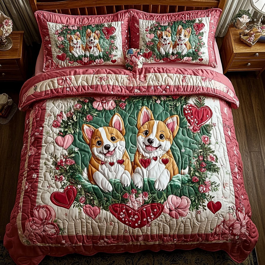 Corgi In Heart Garden WY1801007CL Duvet Cover Set