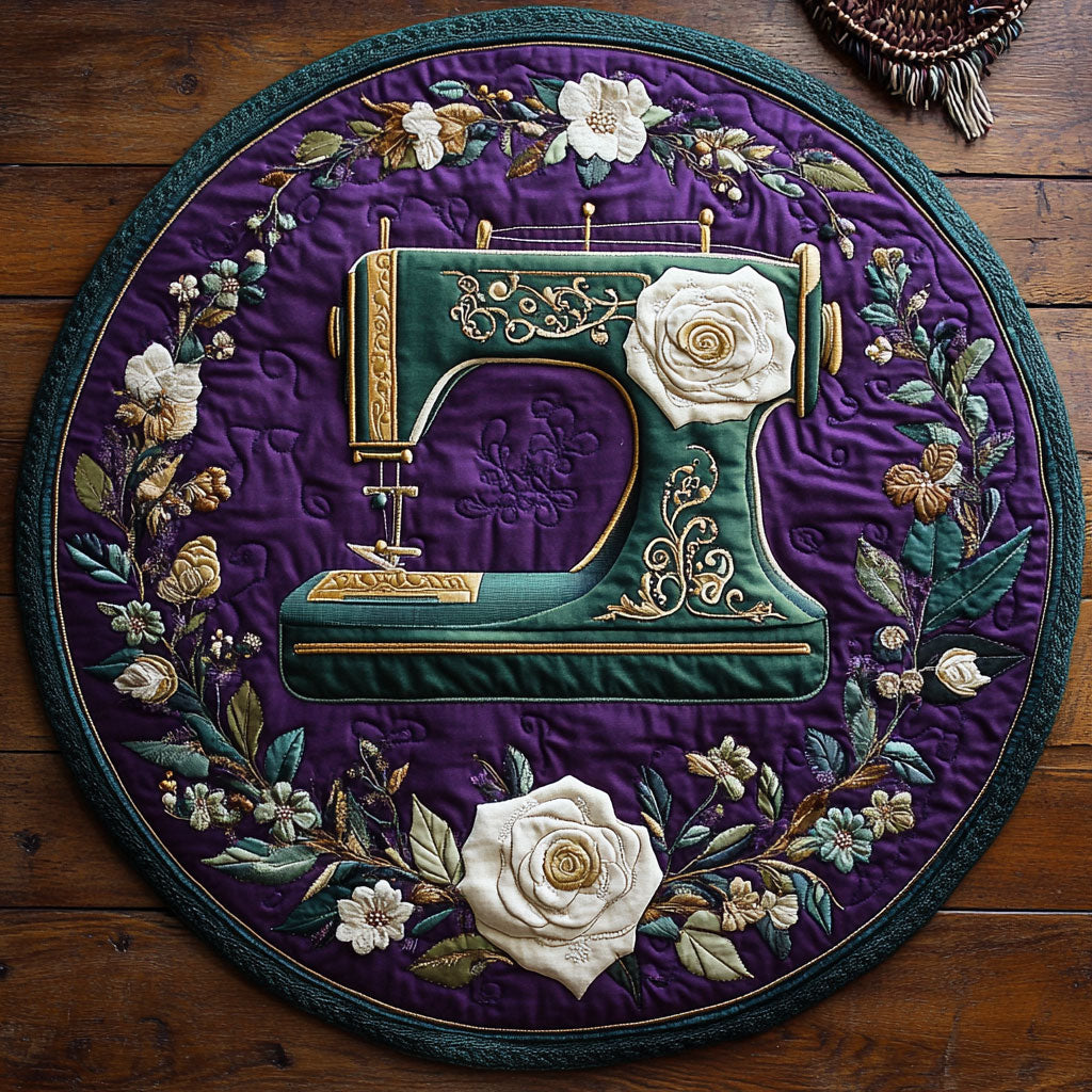 Teal Sewing Machine WY2504024CL Quilted Round Mat