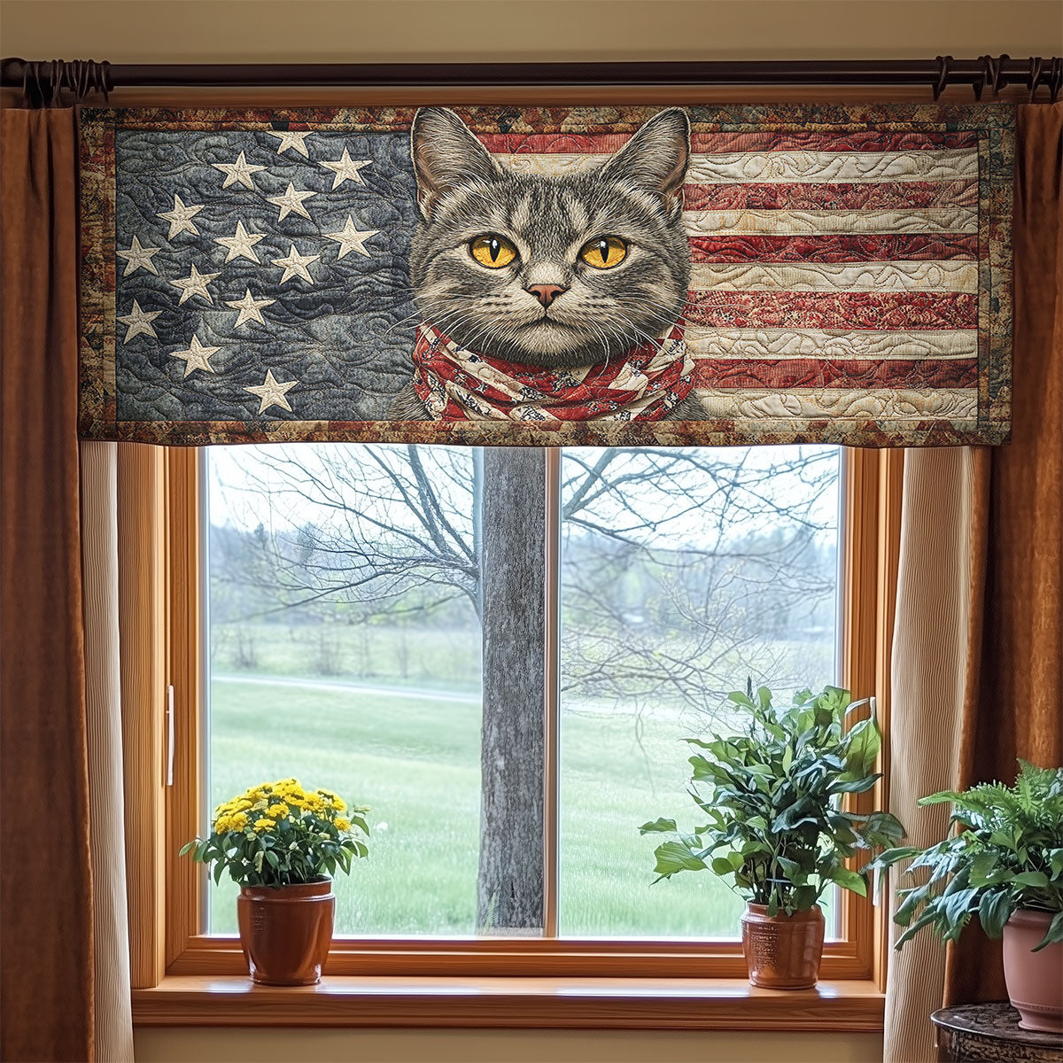 Wrapped In Stars Cat WN1006090CL Quilted Valance