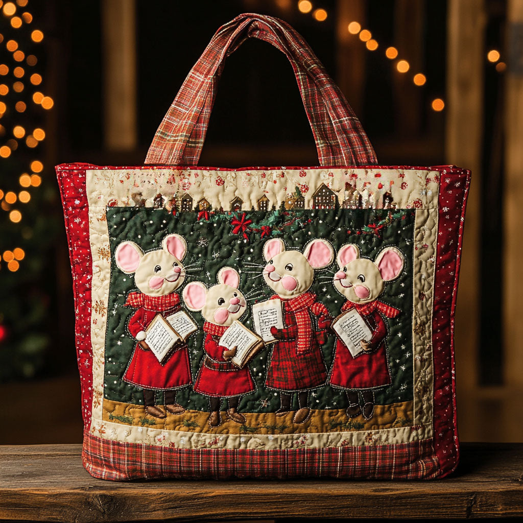 Red Plaid Mouse WN1311089CL Quilted Tote Bag