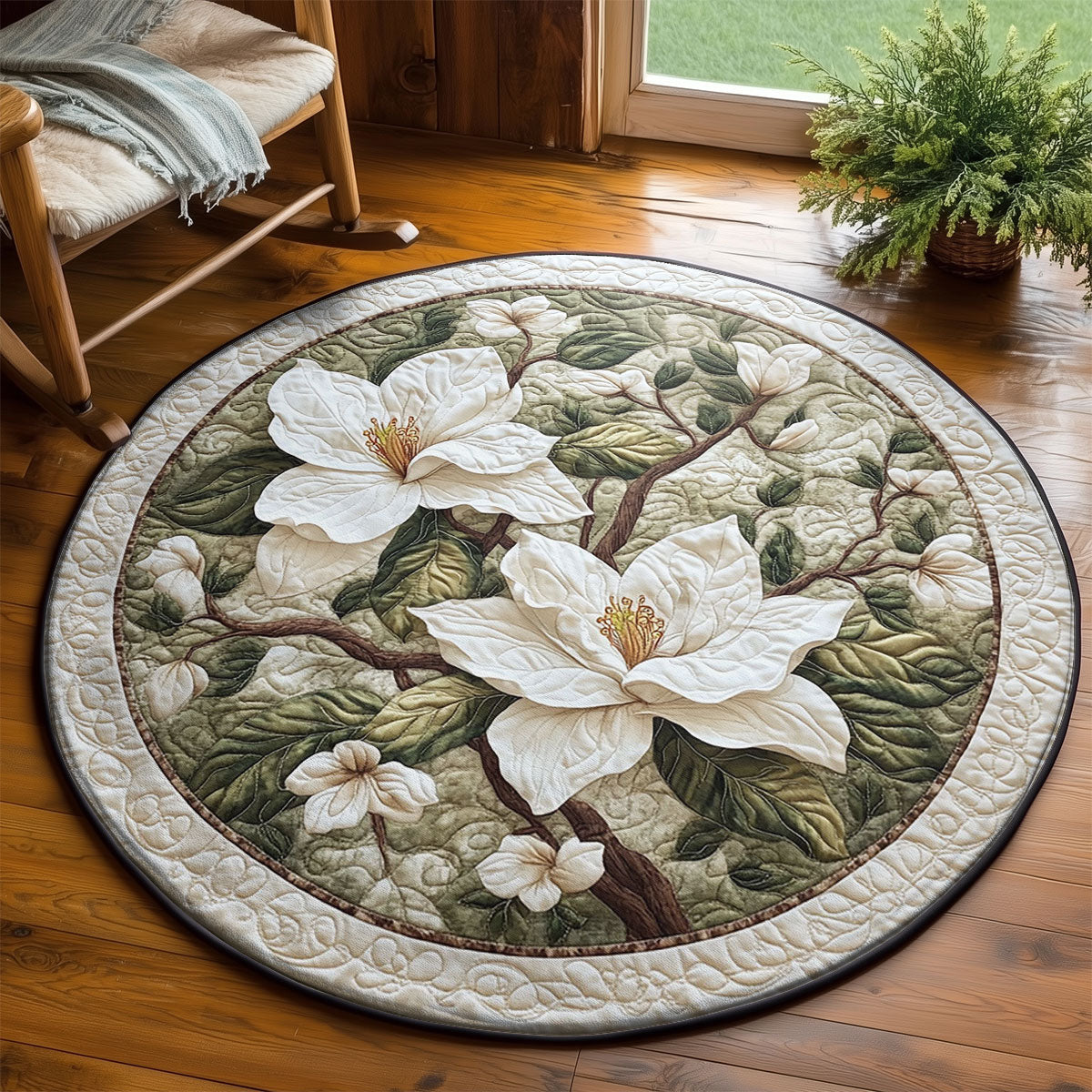 White Magnolia WY2203097CL Quilted Round Mat