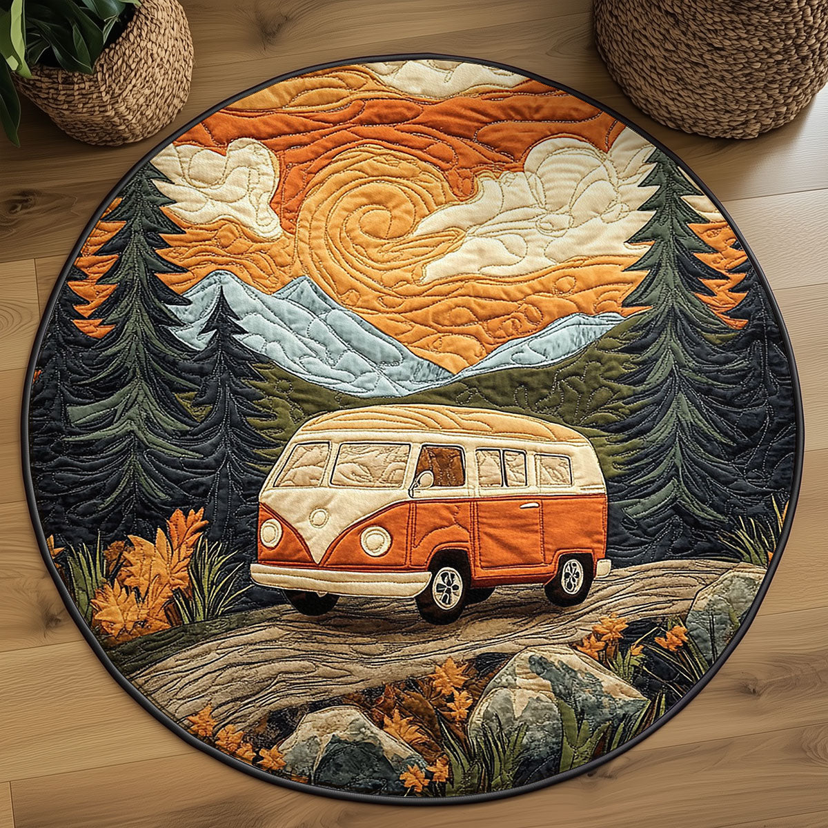 Retro Forest Ride WJ1104031CL Quilted Round Mat