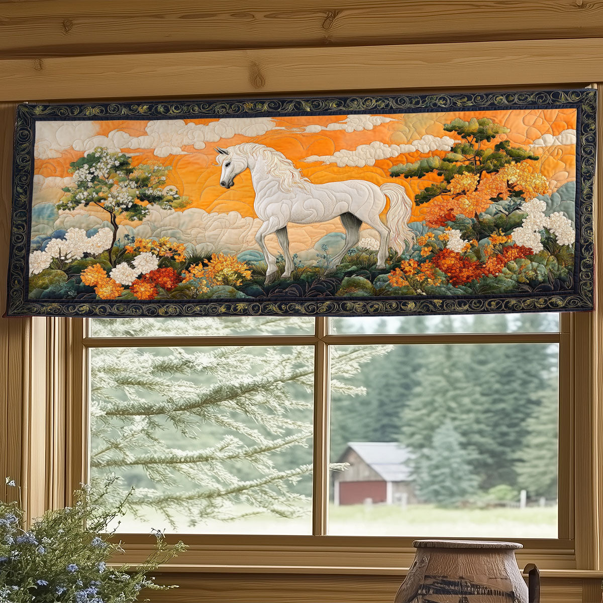White Horse In Sunset WY3005056CL Quilted Valance