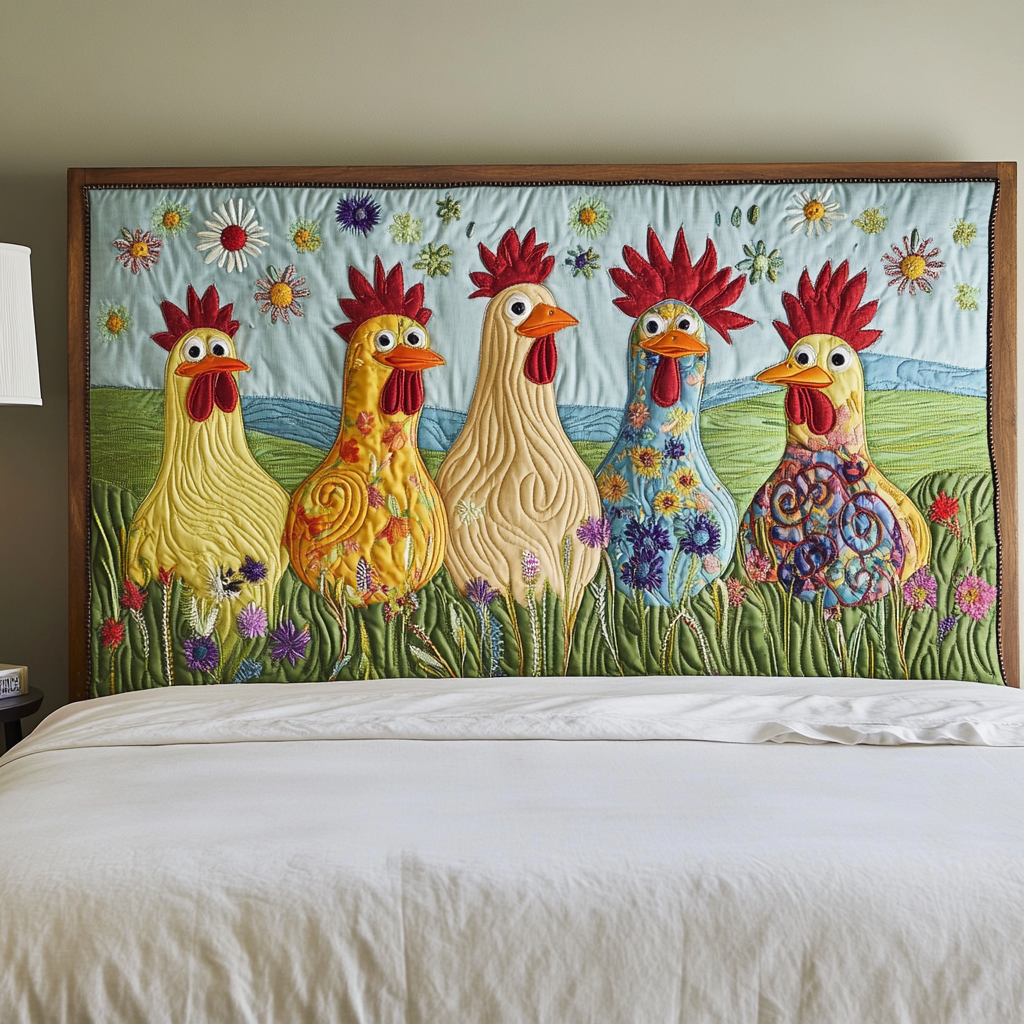 Whimsical Chickens XR1612004CL Quilted Headboard Slipcover