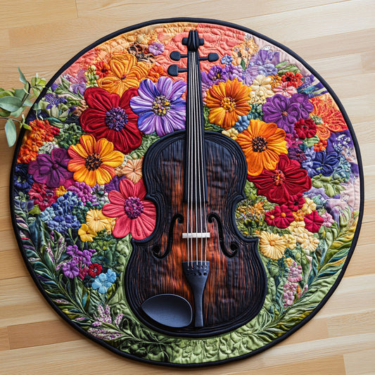 Floral Violin CW0506021CL Quilted Round Mat