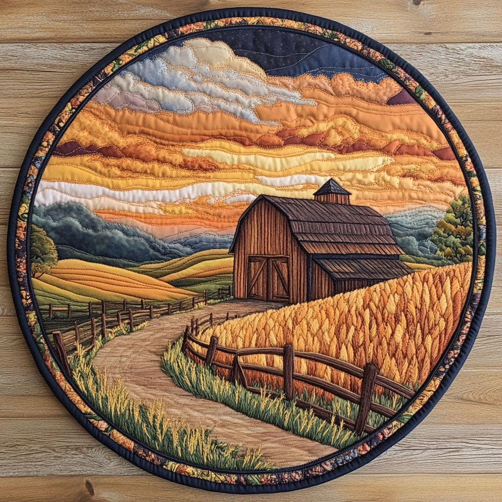Peaceful Old Barn WP0804004CL Quilted Round Mat