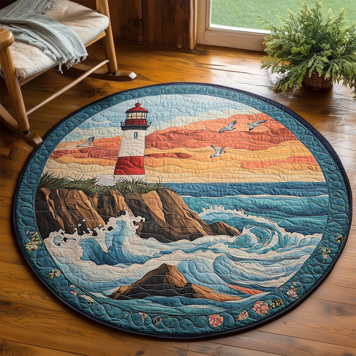 Cliffs And Waves WY2203025CL Quilted Round Mat