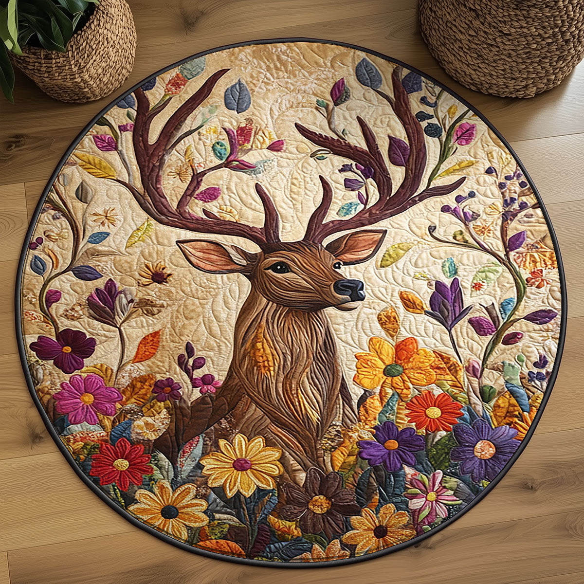 Woodland Majestic Deer WJ2404052CL Quilted Round Mat