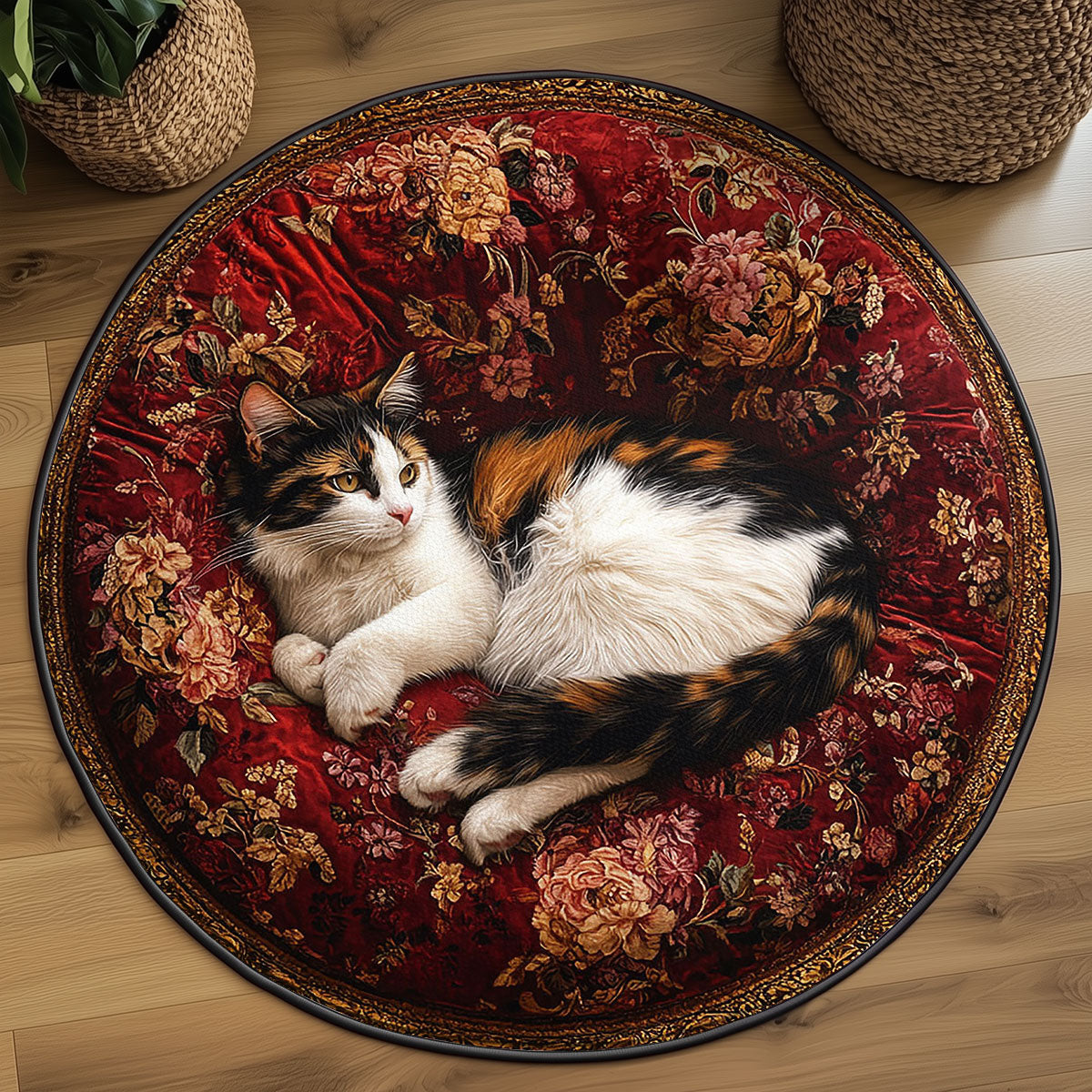 Floral Cat Throne WN3006045CL Quilted Round Mat