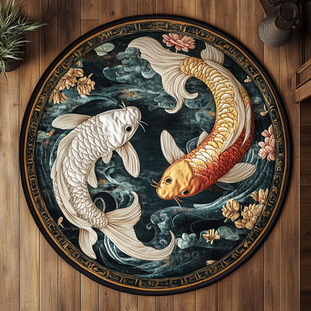 Koi Fish Current WN2107016CL Quilted Round Mat