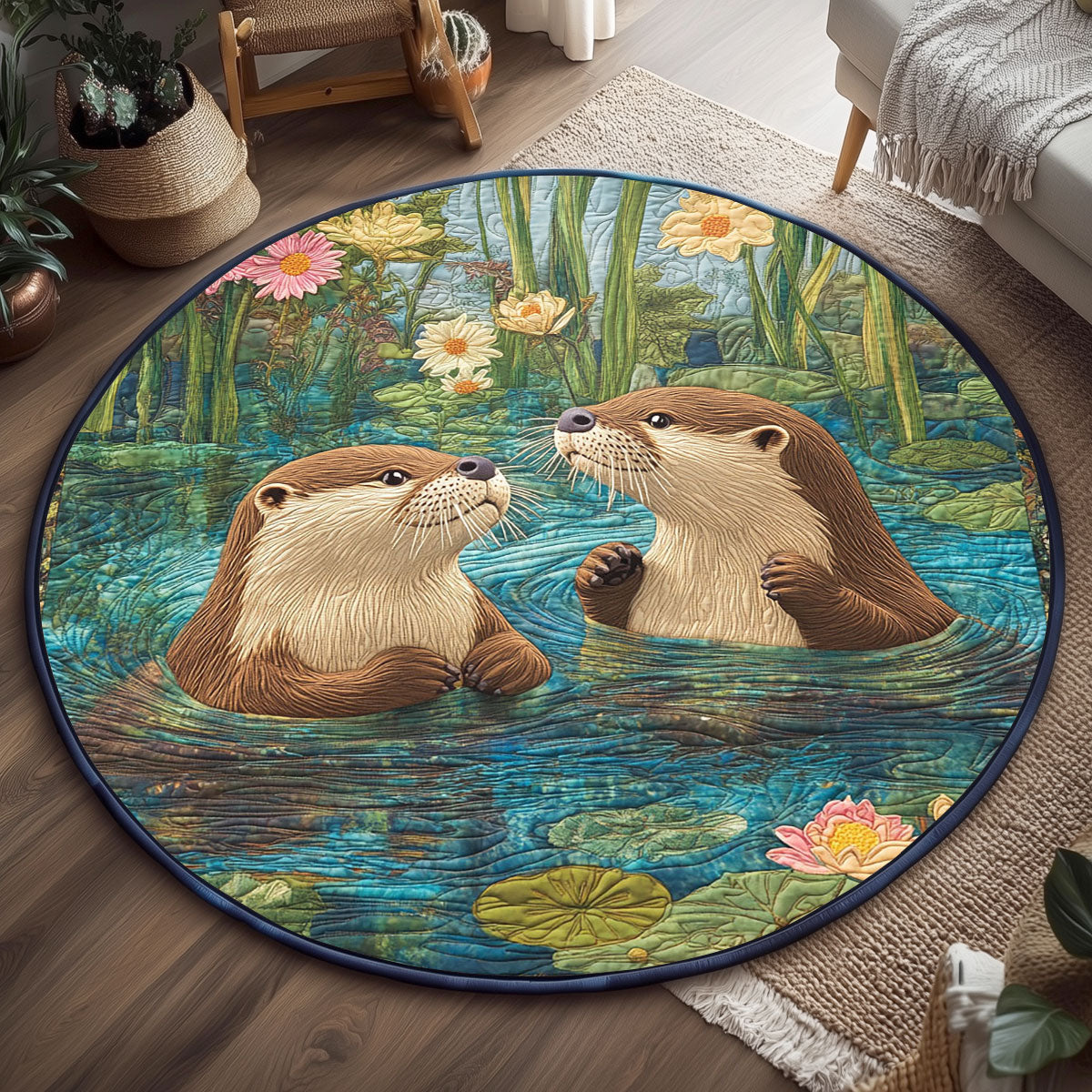 Cute Lake Otter WP2003077CL Quilted Round Mat