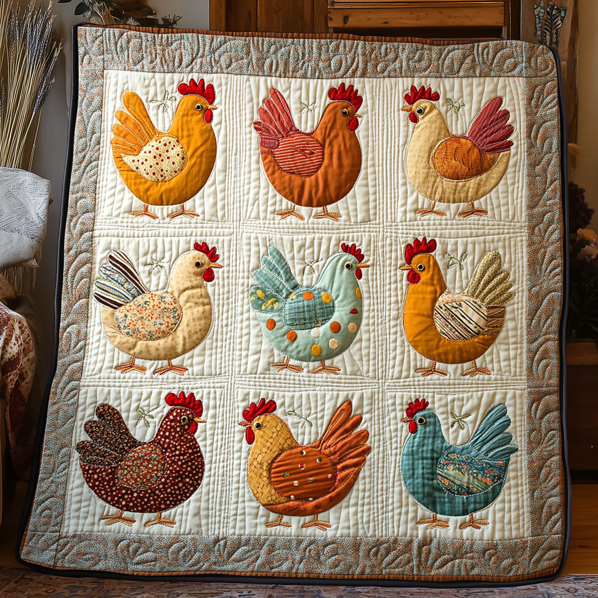 Vintage Patchwork Chicken WJ1904022CL Quilt