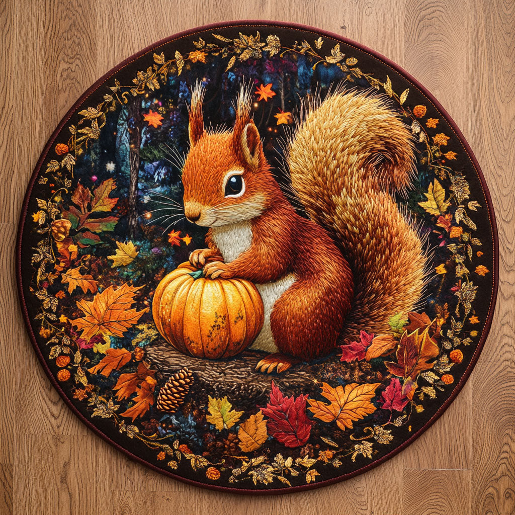 Pumpkin Keeper Squirrel WN2605057CL Quilted Round Mat