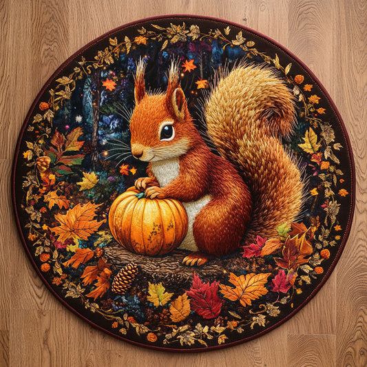 Pumpkin Keeper Squirrel WN2605057CL Quilted Round Mat
