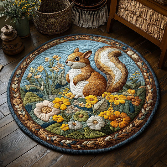 Squirrel In Floral Meadow WY1006026CL Quilted Round Mat