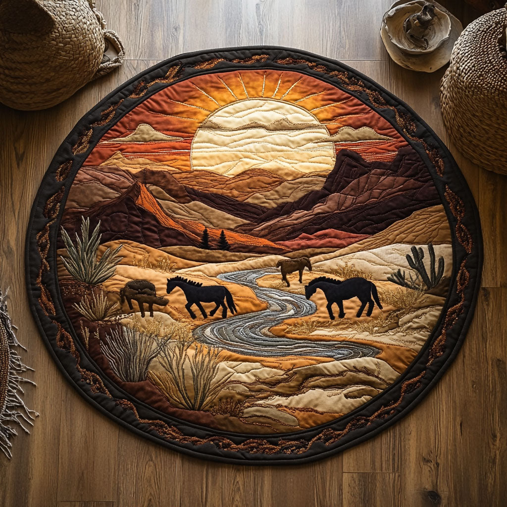 Horse Desert WY0206028CL Quilted Round Mat