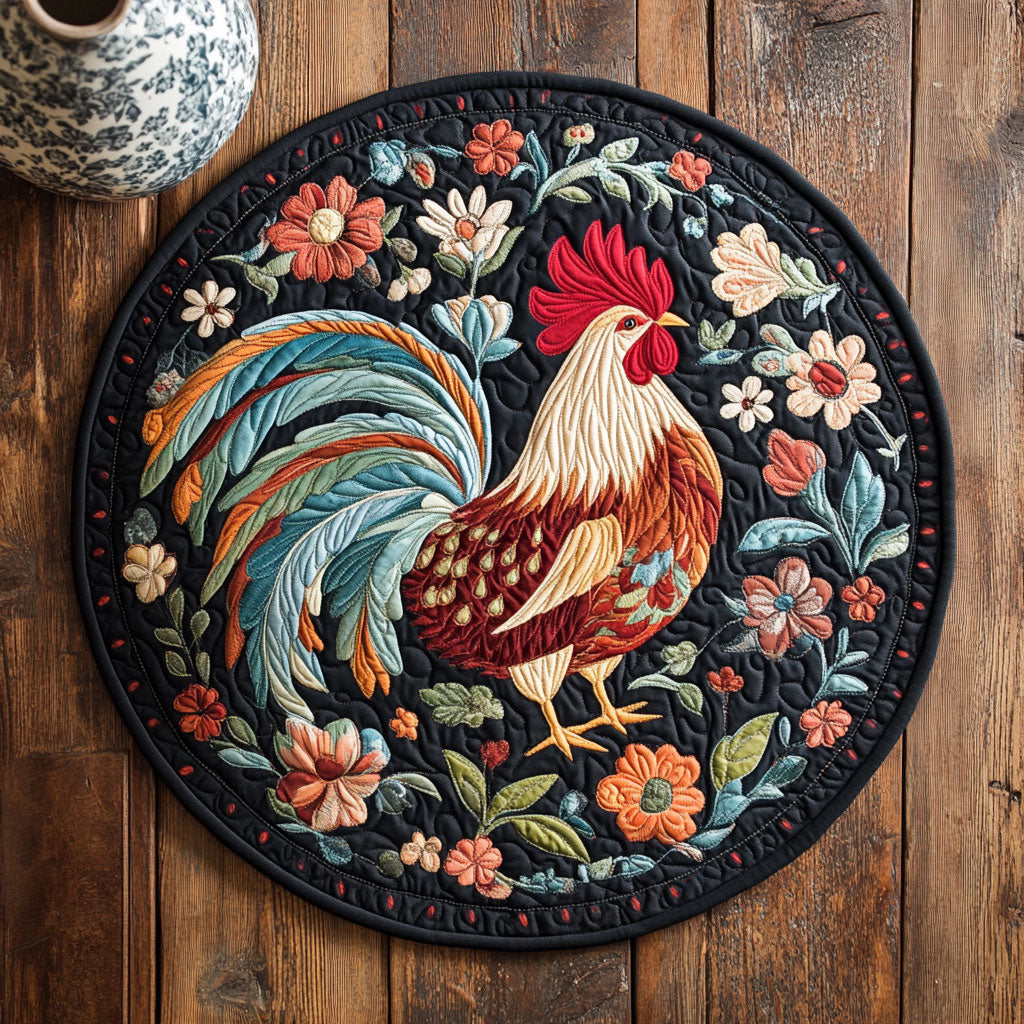 Chicken Floral WX2805009CL Quilted Round Mat