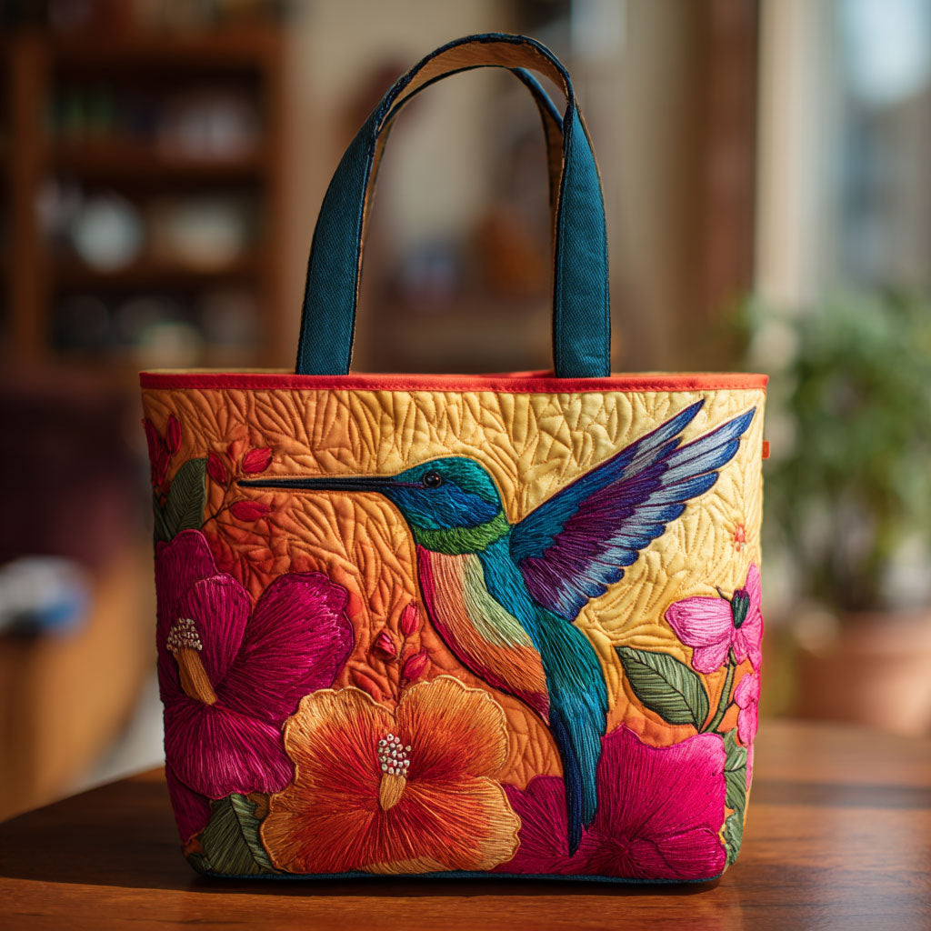 Hibiscus Hummingbird CW2209024CL Quilted Tote Bag