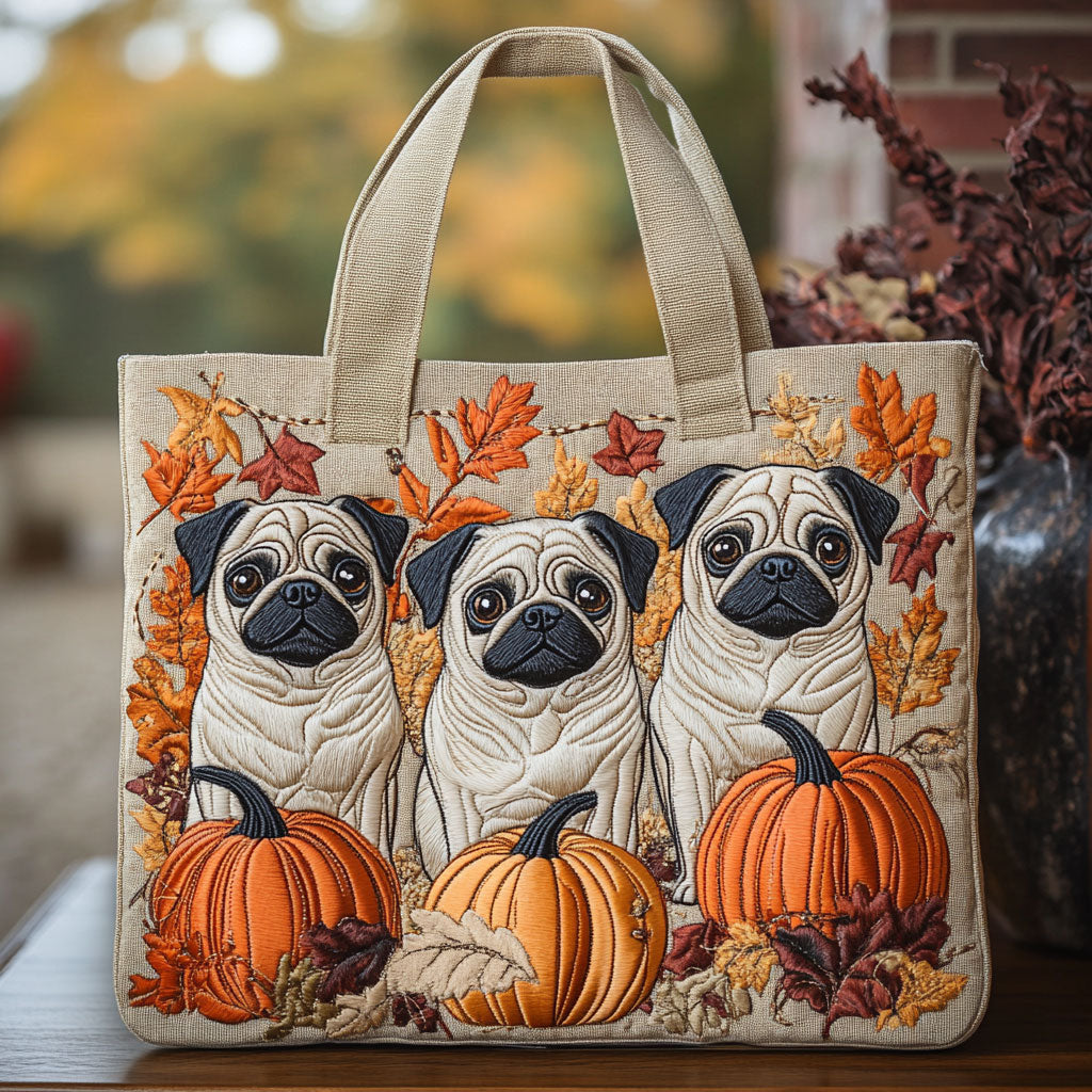 Fall Pug CW2209015CL Quilted Tote Bag