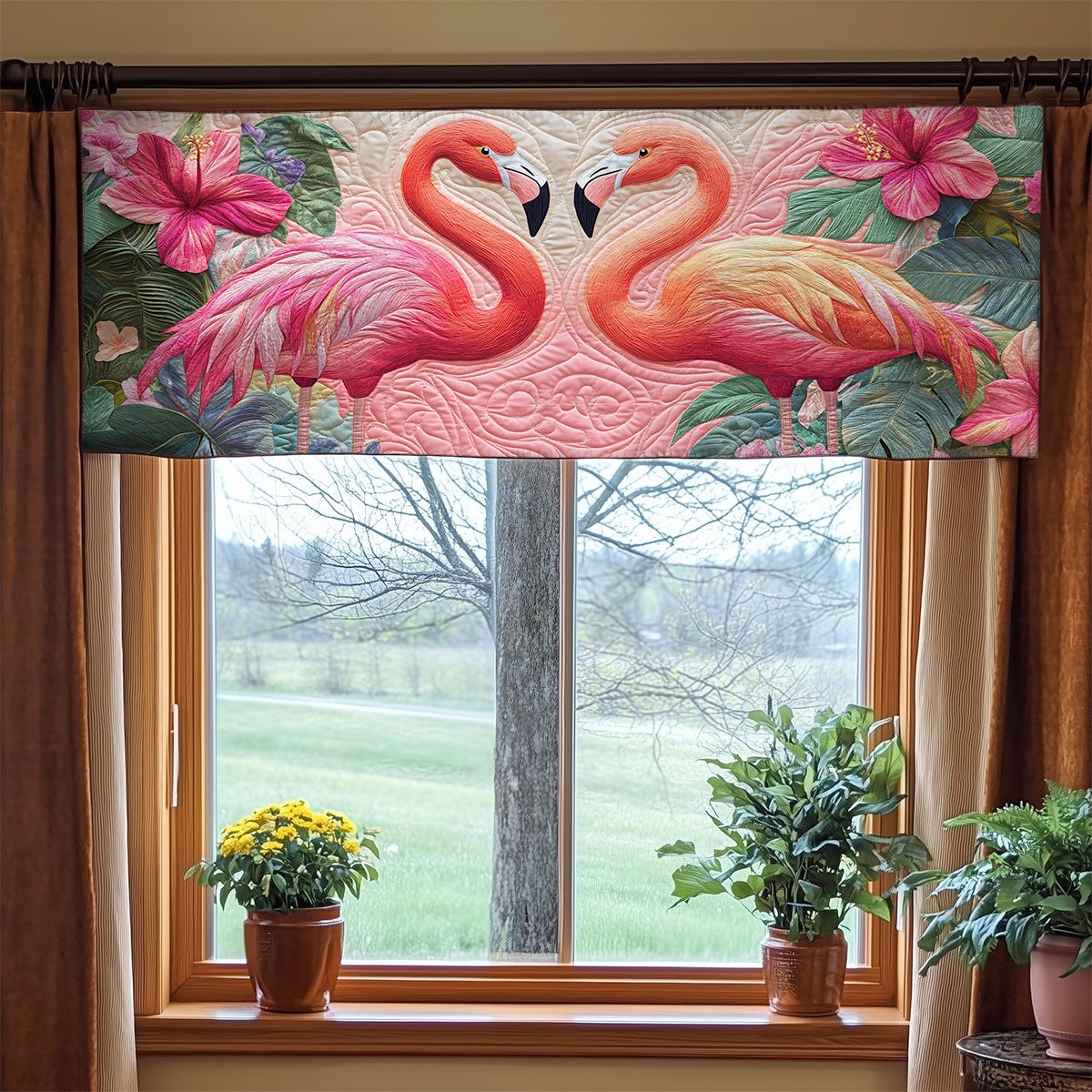 Couple Flamingo WY0406032CL Quilted Valance