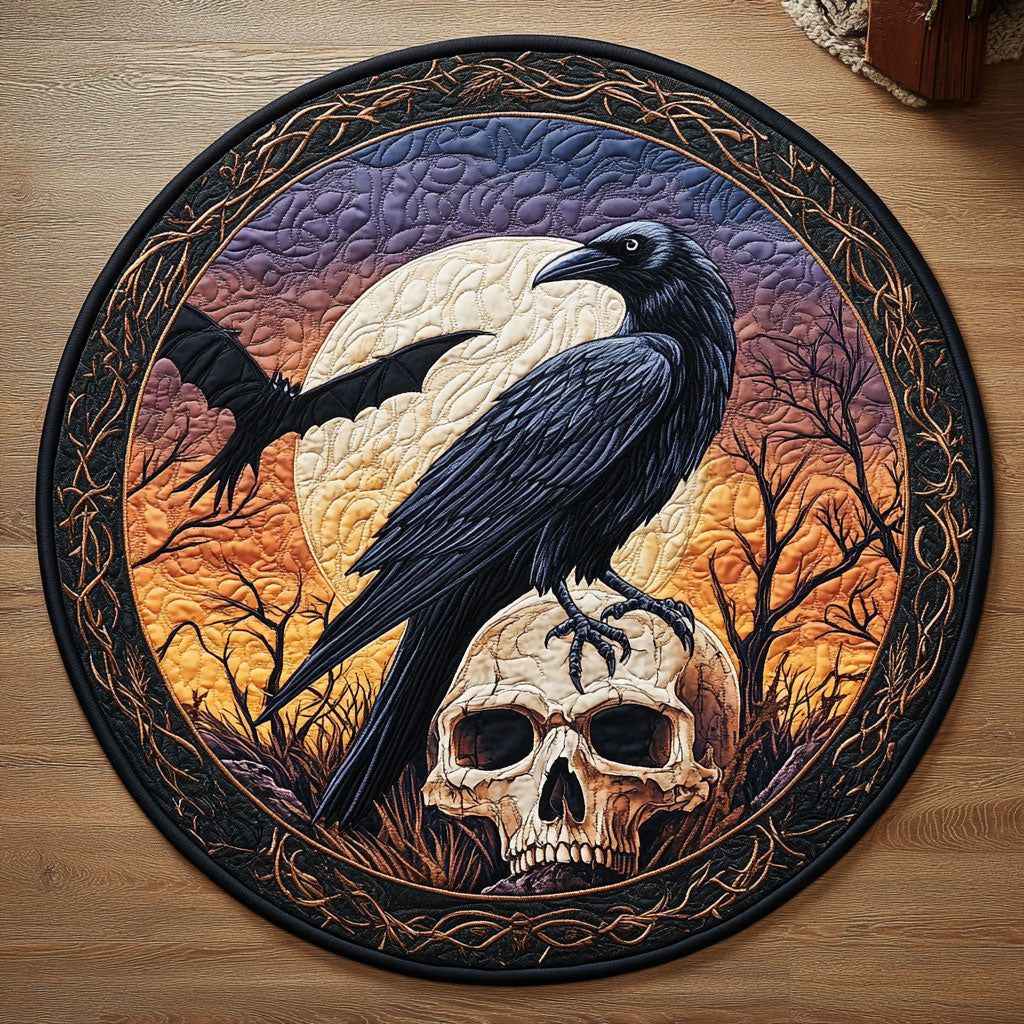 Mystic Raven Skull CW0808009CL Quilted Round Mat