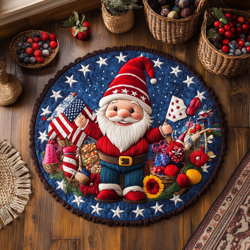 Patriotic Joy Gnome WY0306021CL Quilted Round Mat