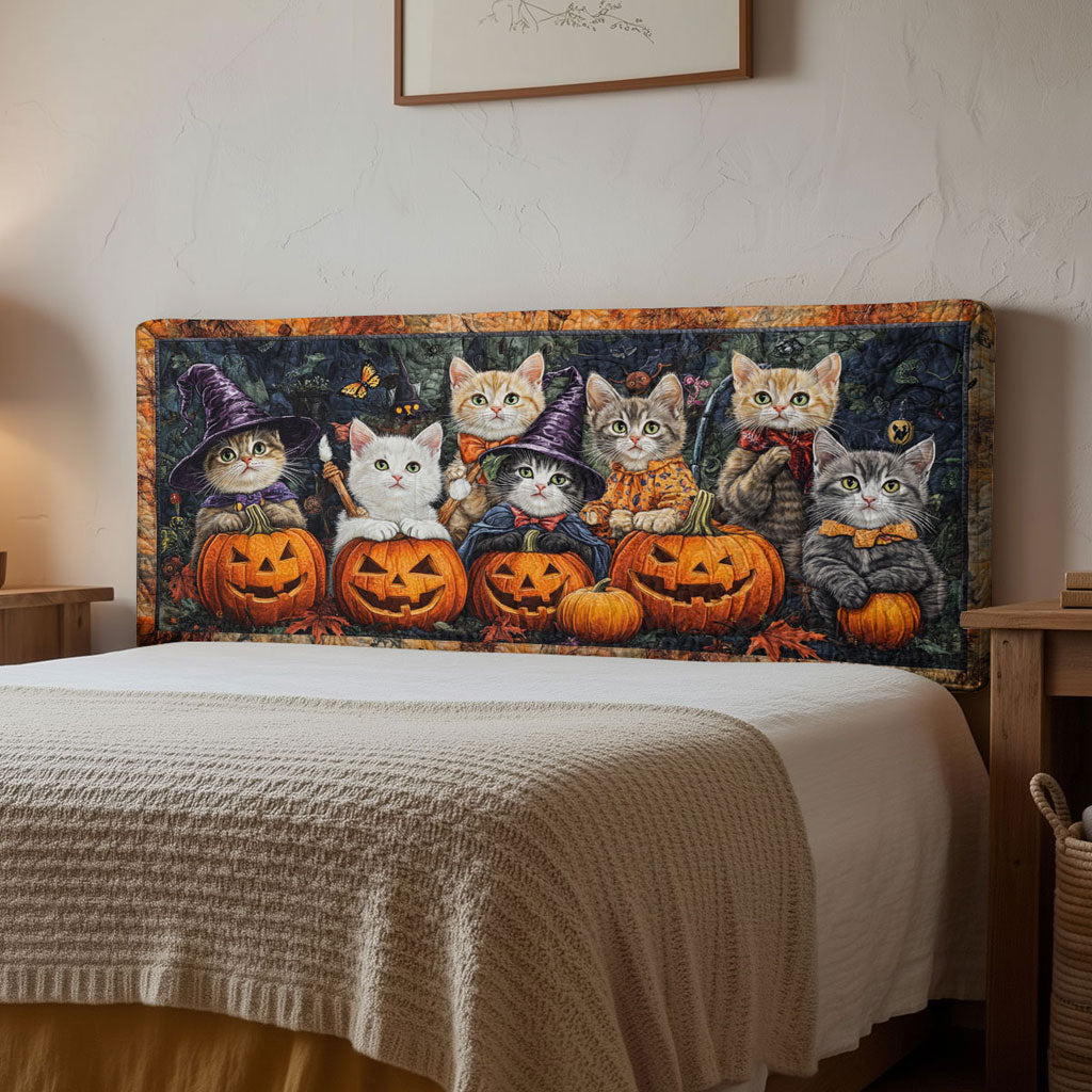 Midnight Pumpkin Cat WN1312062CL Quilted Headboard Slipcover