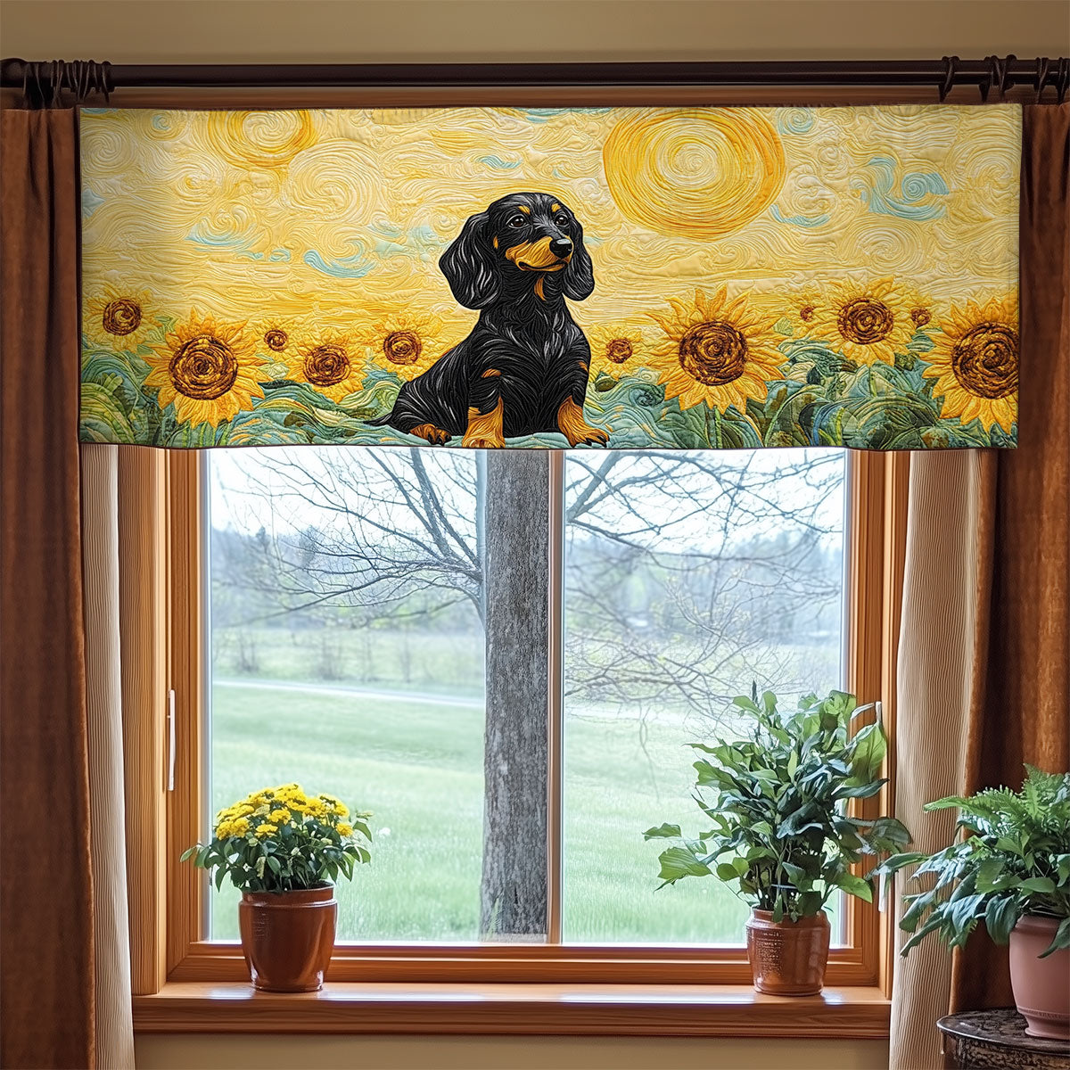 Dachshund In Sunflower Meadow WY2105053CL Quilted Valance
