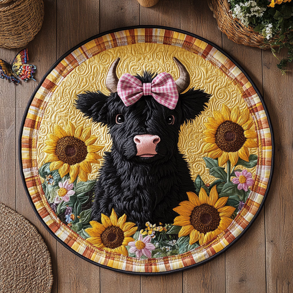 Black Fluffy In Sunflower WY0905019CL Quilted Round Mat