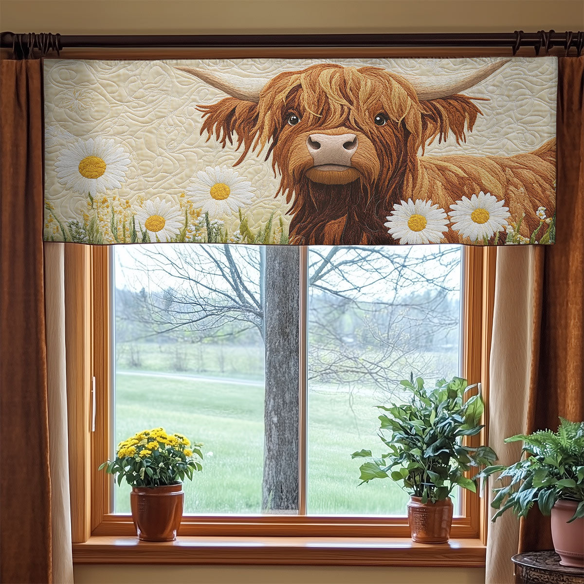 Adorable Highland Cow WX2203135CL Quilted Valance