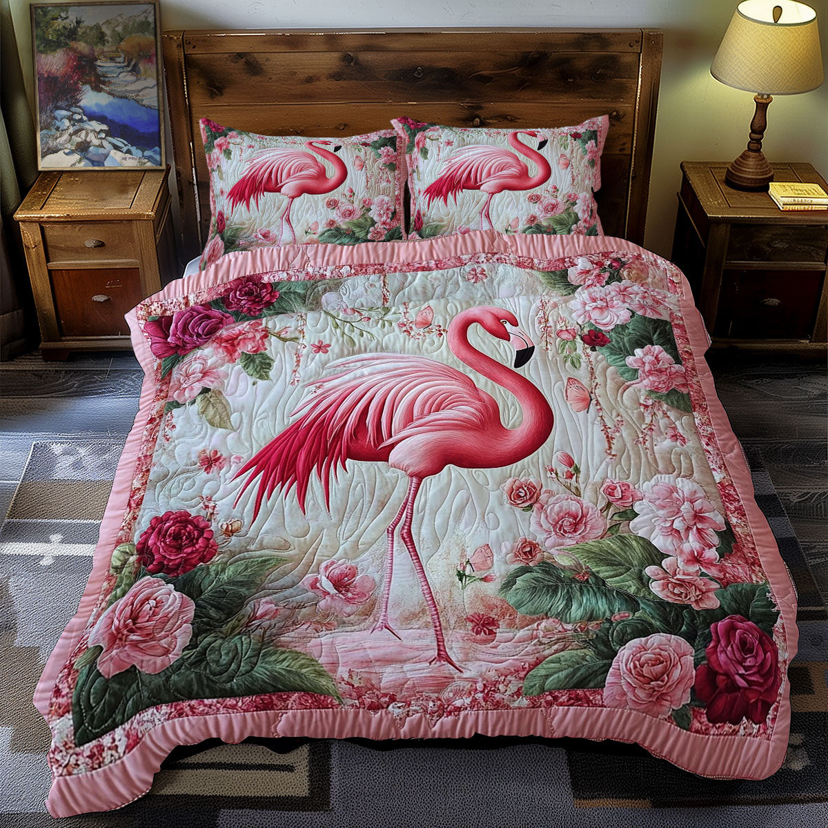 Flamingo In Rose Garden WY1401071CL Duvet Cover Set
