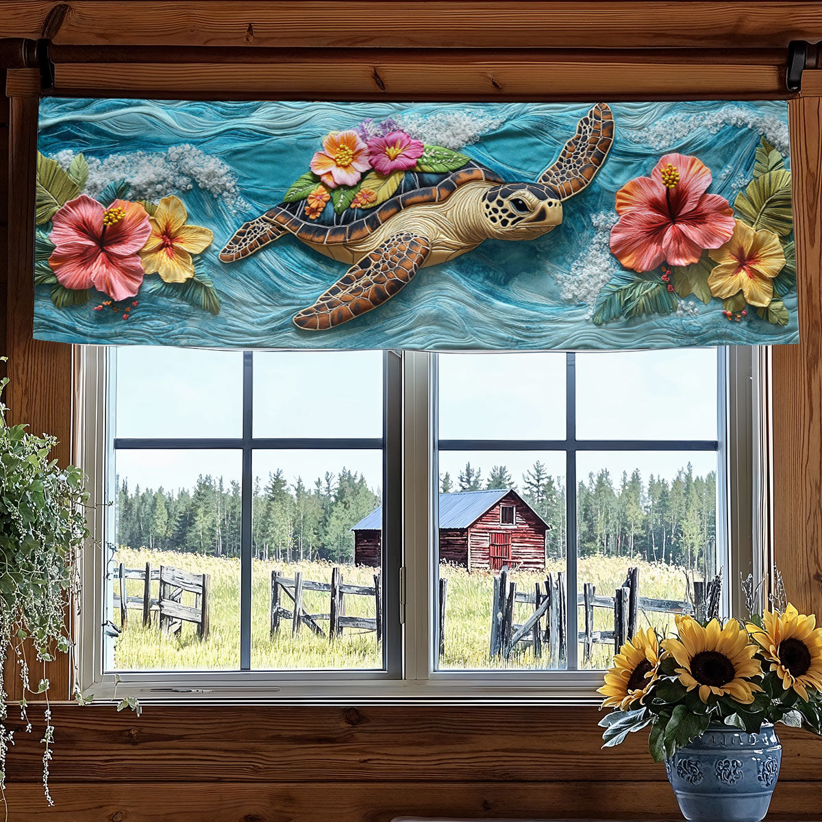 Turtle In Bloom WN2406072CL Quilted Valance