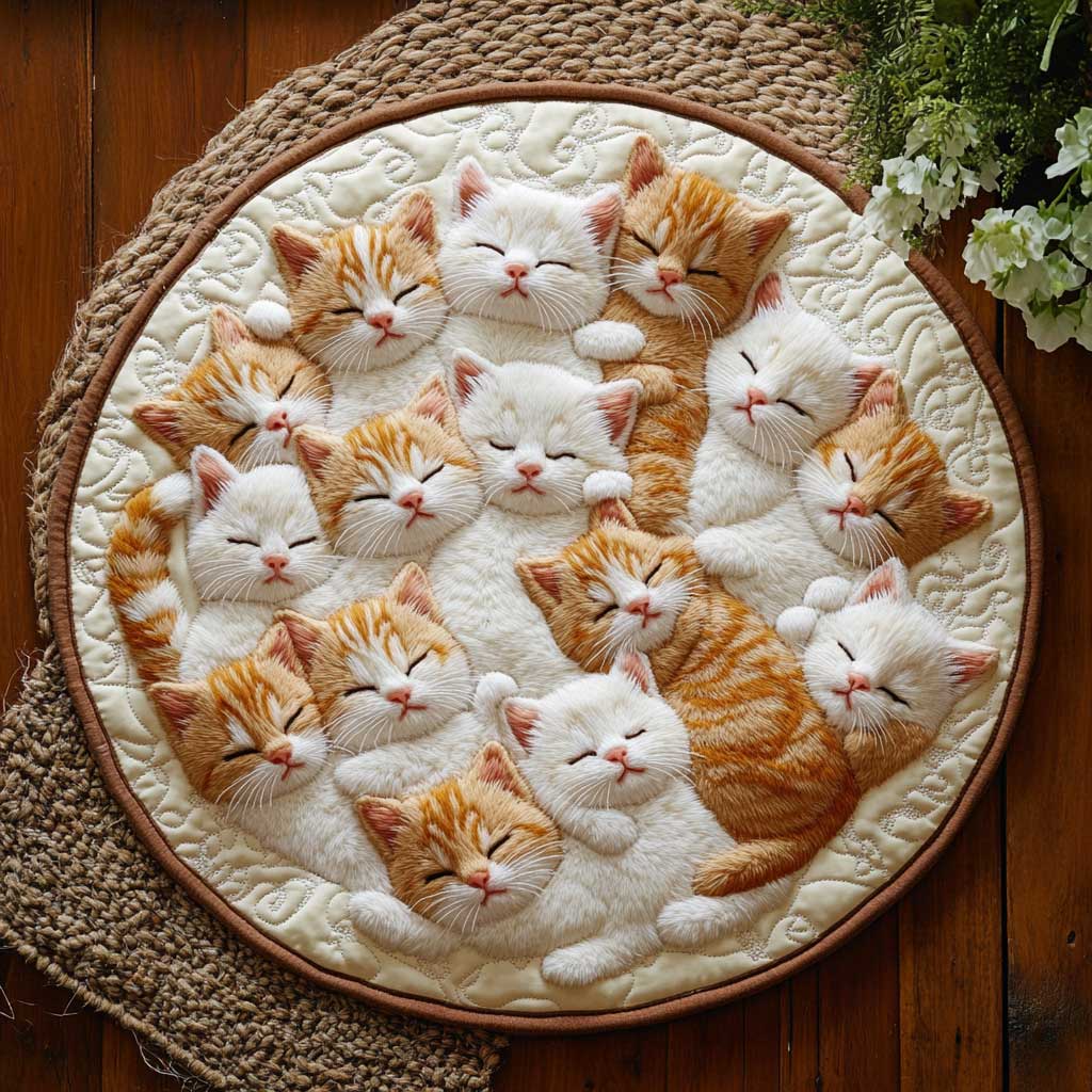 Fluffy Cat Dreams WN2203037CL Quilted Round Mat