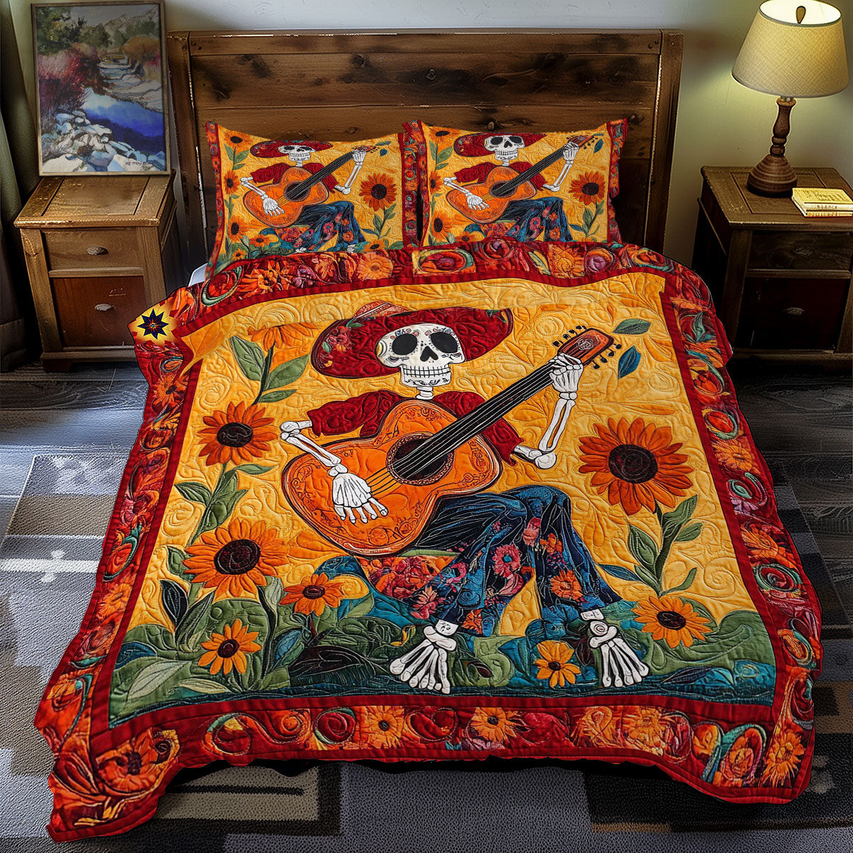 Playing Guitar Skeleton WY1312056CL Duvet Cover Set